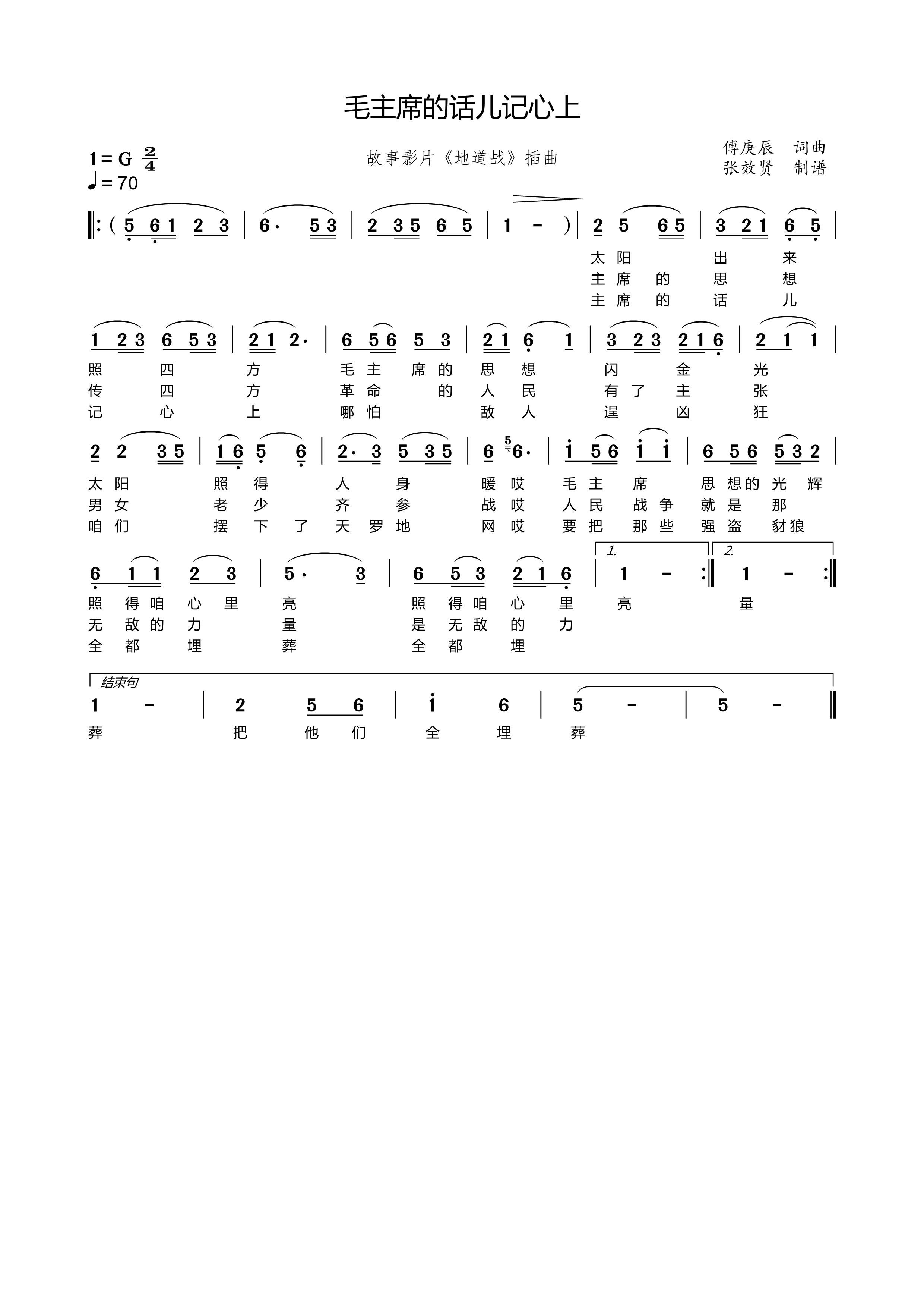 薩克斯 毛主席的話兒記心上 G調(diào)簡(jiǎn)譜