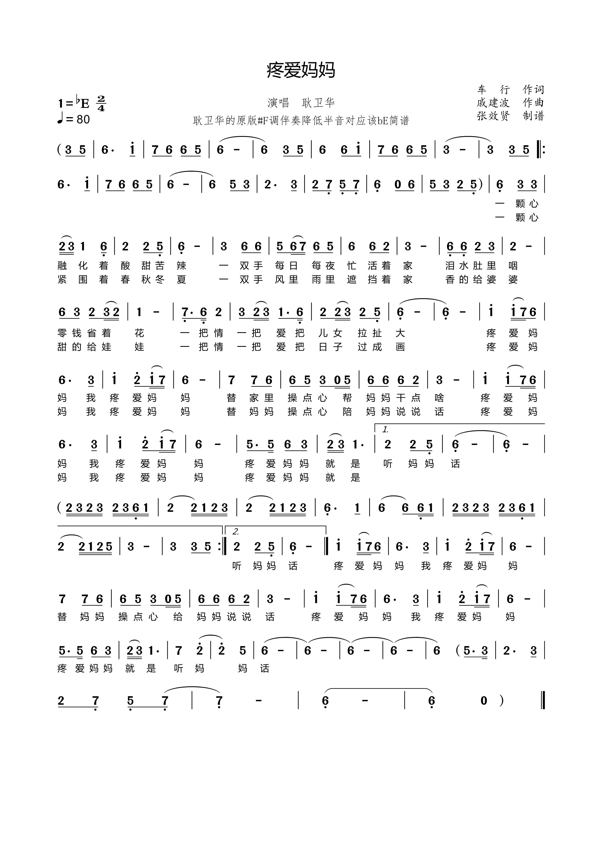 薩克斯 疼愛媽媽 降E調簡譜
