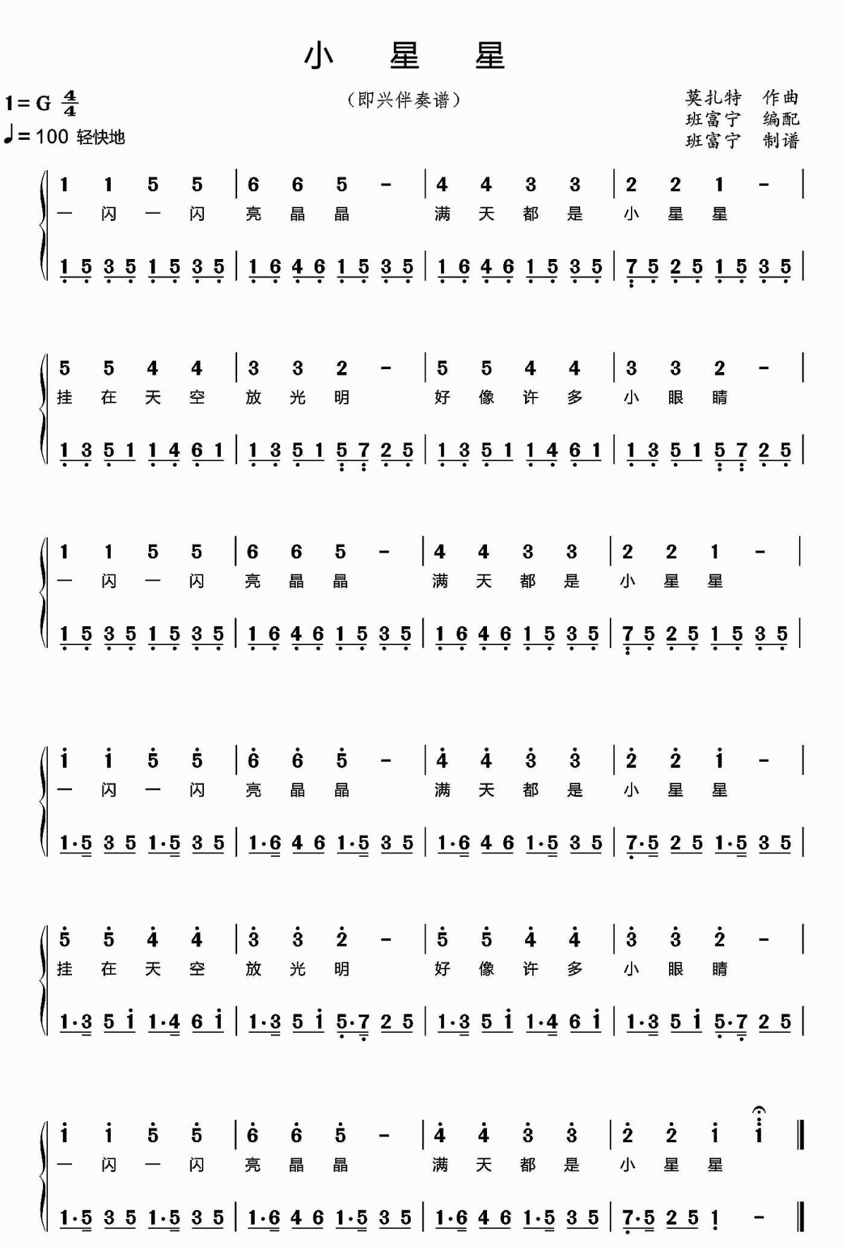 小星星簡譜 小星星簡譜